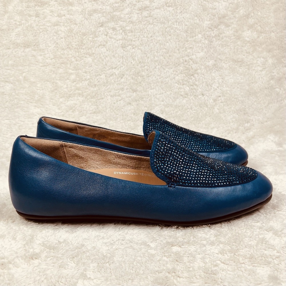 Fitflop Lena Crystal Loafer Size 8 | 39 Aurora Blue Leather Comfort Slip-on Shoe